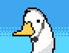 animal_focus animated animated_gif bird black_eyes blank_eyes blinking blue_background commentary duck earpiece english_commentary headphones looping_animation lowres no_humans nodding notice_lines open_mouth original pixel_art portrait simple_background surprised wisgarus