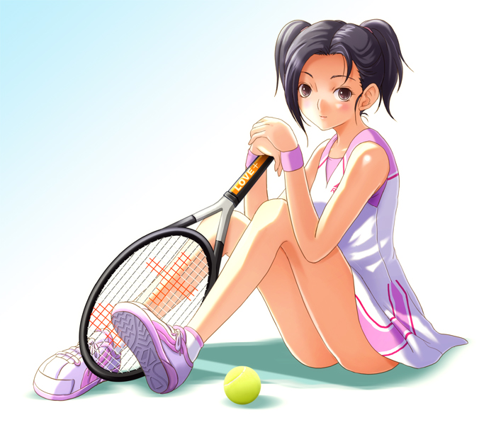 kobayakawa_rinko legs love_plus love_plus_plus racket shian_(my_lonly_life.) short_twintails sportswear tennis_ball tennis_racket tennis_uniform twintails