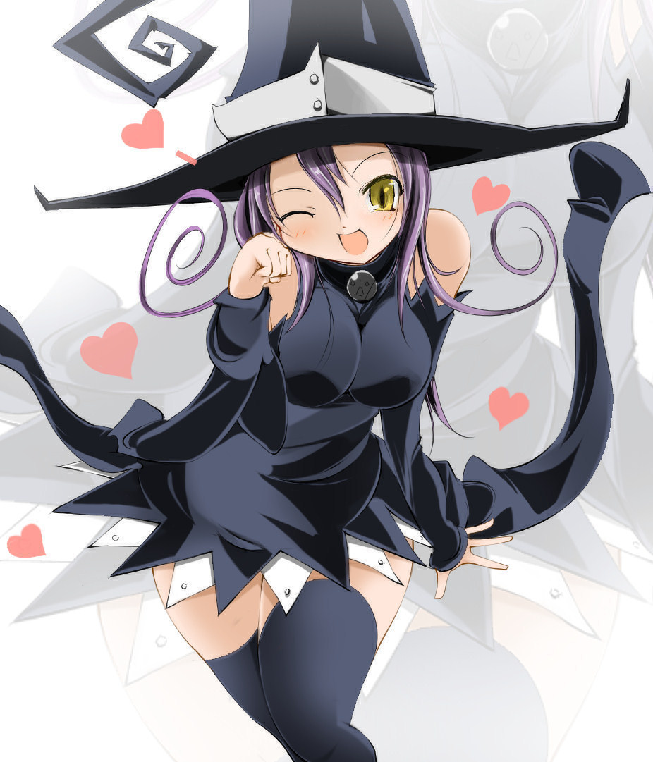 blair blush hearts smile soul_eater wink witch_hat