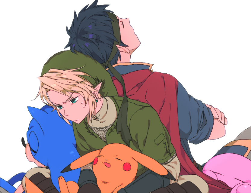 blonde_hair blue_eyes blue_hair cape earrings fire_emblem fire_emblem:_souen_no_kiseki fire_emblem_path_of_radiance hat headband ike jewelry kirby kirby_(series) link nintendo pikachu pointy_ears pokemon sleeping sonic sonic_the_hedgehog super_smash_bros. the_legend_of_zelda