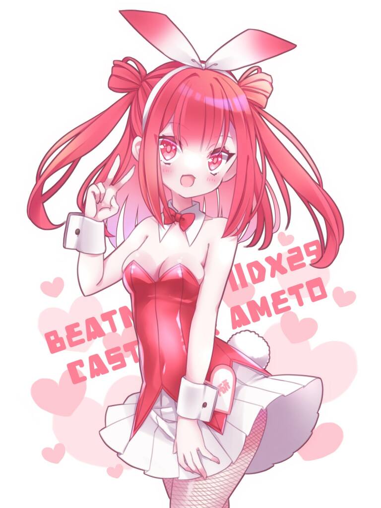1girl beatmania rabbit_ears red_dress red_eyes red_hair twintails two_side_up umegiri_ameto