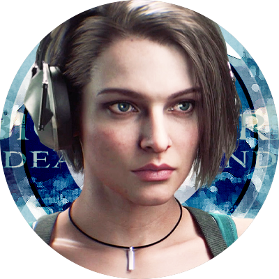 1girl :| blue_eyes blue_tank_top brown_hair close-up closed_mouth collarbone expressionless headset jewelry jill_valentine lips logo lowres necklace official_art resident_evil resident_evil:_death_island short_hair solo tank_top transparent_background upper_body