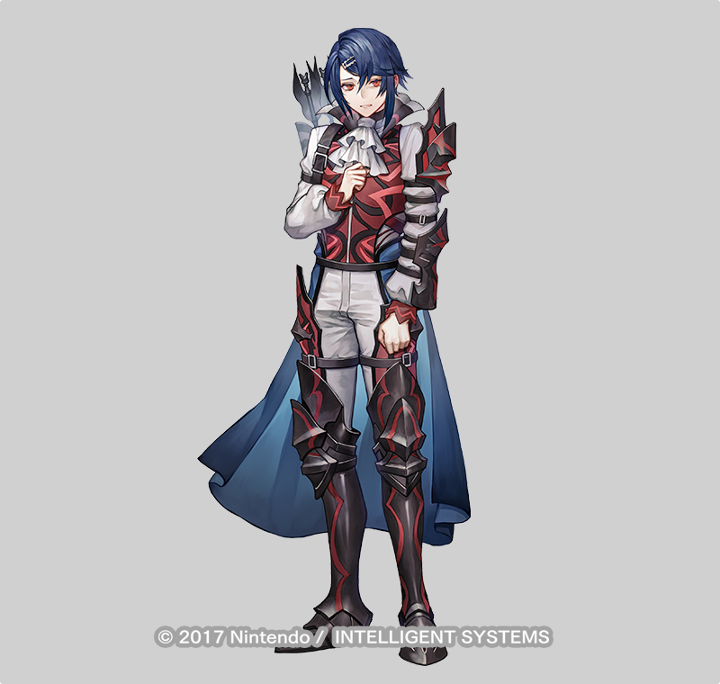 1boy alcryst_(fire_emblem) armor arrow_(projectile) ascot blue_hair commentary_request fire_emblem fire_emblem_engage fire_emblem_heroes full_body greaves grey_background hair_ornament hairclip long_sleeves looking_at_viewer male_focus official_art pants red_eyes red_vest senano-yu shirt short_hair shoulder_armor sidelocks simple_background solo standing vest waist_cape white_ascot white_pants white_shirt