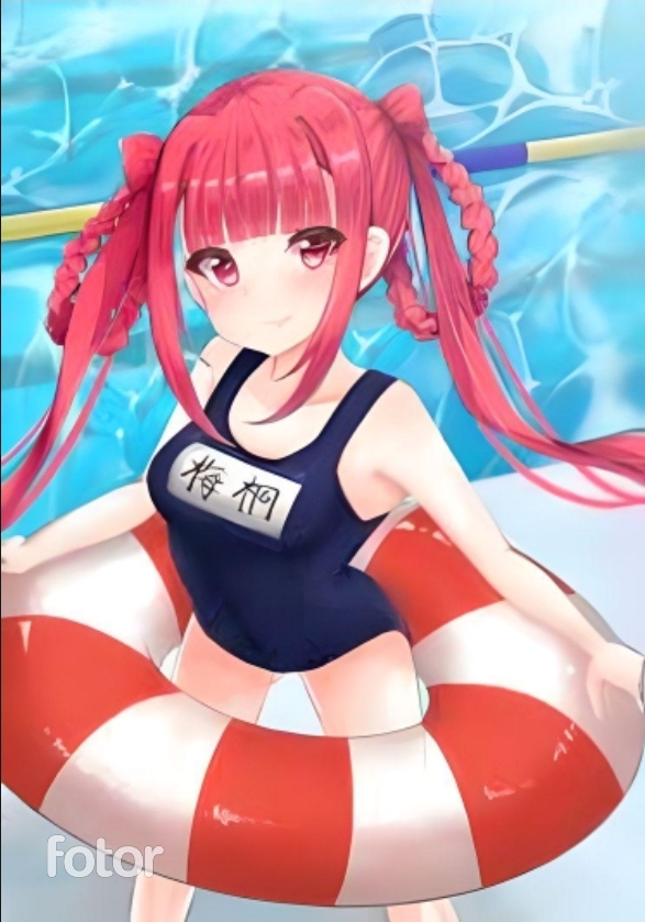 1girl 3d beatmania red_eyes red_head redhead swimming swimsuit twintails two_side_up umegiri_ameto