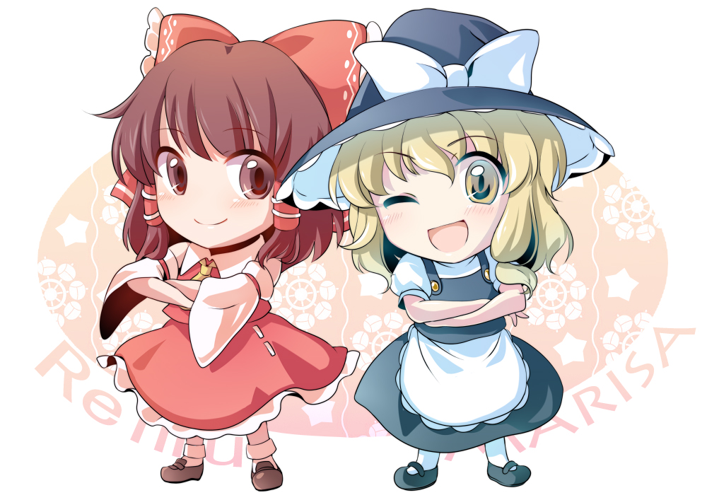 2girls hakurei_reimu kirisame_marisa touhou wink