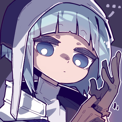 1girl black_veil blue_eyes blue_hair brown_gloves close-up closed_mouth coif collared_jacket expressionless glove_pull gloves hand_up high_collar imazawa jacket long_bangs looking_at_viewer lowres nun original portrait sidelocks solo veil white_jacket