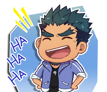 artist_request bacchikoi! beard black_hair black_shirt blue_jacket closed_eyes coach facial_hair goatee jacket laughing lowres open_mouth outline shirt short_hair smile tadano_genji teeth thick_eyebrows third-party_source tongue upper_body upper_teeth_only whistle whistle_around_neck white_outline