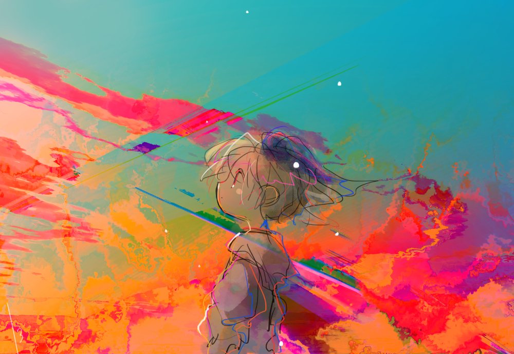 13_31n 1girl abstract_background androgynous blue_background commentary dot_mouth flower_(vocaloid) flower_(vocaloid4) from_side green_background grey_hair grey_hoodie hood hood_down hoodie long_sleeves looking_afar looking_up multicolored_background multicolored_hair orange_background pink_background pink_eyes profile purple_background purple_hair short_hair sideways_mouth solo streaked_hair upper_body vocaloid