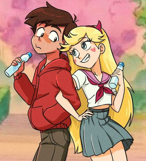 1boy 1girl blonde_hair brown_hair couple female horns male marco_diaz star_butterfly star_vs_the_forces_of_evil
