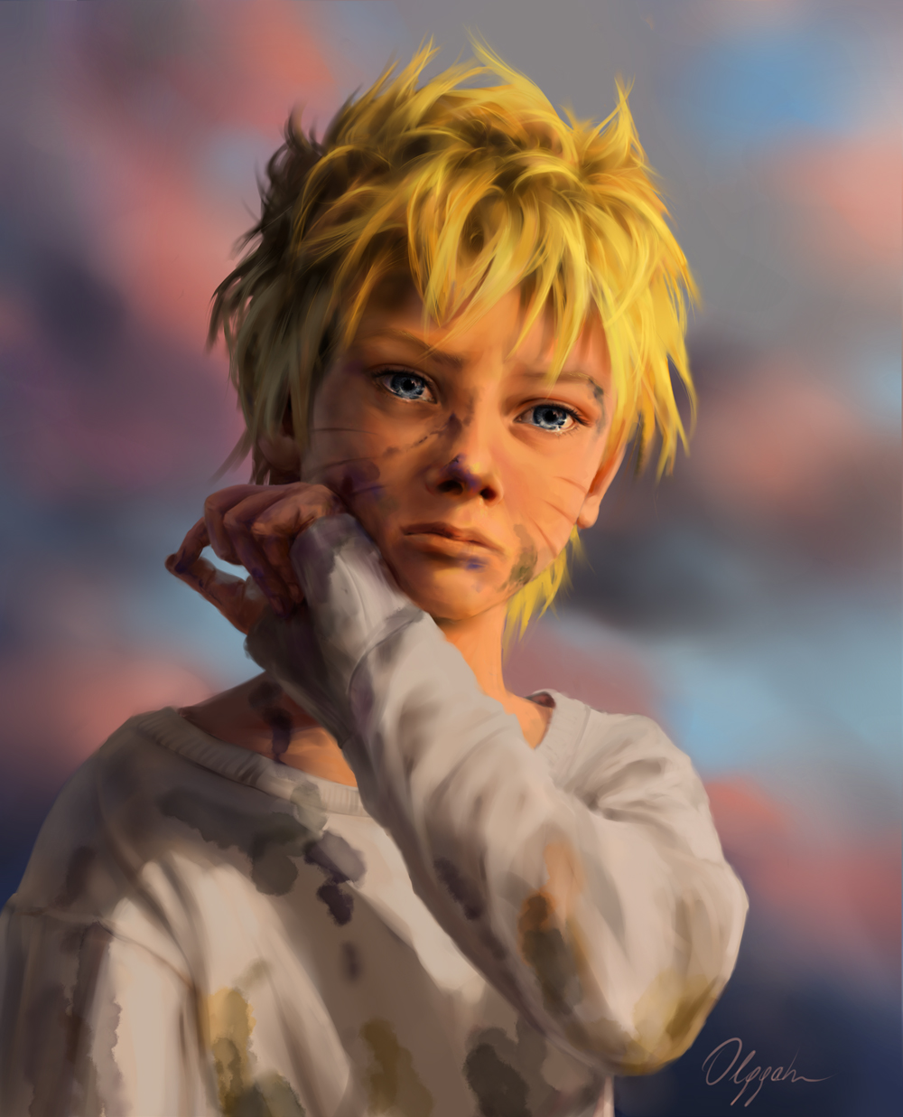 1boy aged_down blonde_hair blue_eyes closed_mouth crying crying_with_eyes_open facial_mark highres male_focus naruto naruto_(series) olggah realistic short_hair signature solo solo_focus spiky_hair tears uzumaki_naruto web_address whiskers