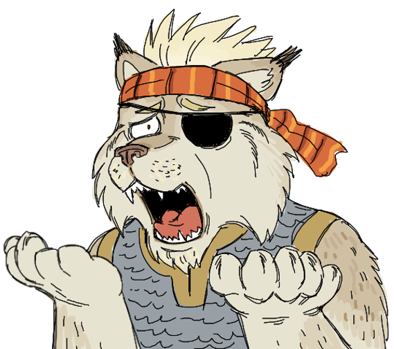 1boy armor blonde_hair chainmail comedy daxratchet eyepatch facial_hair furrification furrowed_brow furry furry_male goatee hands_up headband male_focus mature_male mustache parody_request red_headband short_hair solo spiky_hair thick_eyebrows thorkell upper_body vinland_saga