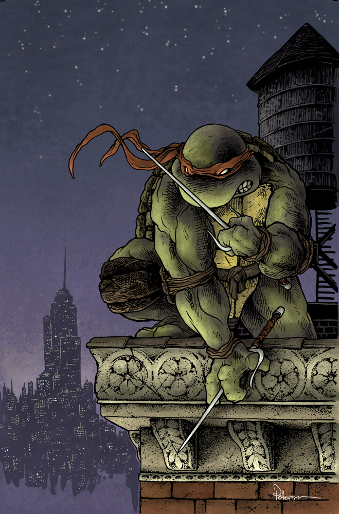 1boy cityscape comic_cover david_petersen english_commentary holding holding_weapon male_focus night night_sky ninja on_roof outdoors raphael_(tmnt) red_mask sai_(weapon) sky solo star_(sky) starry_sky teenage_mutant_ninja_turtles teenage_mutant_ninja_turtles_(idw) turtle_boy weapon western_comics_(style)