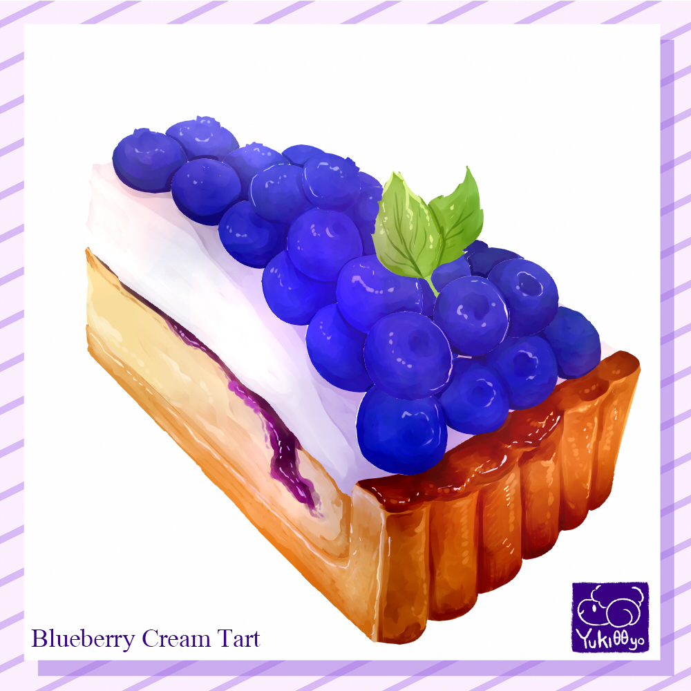 artist_logo artist_name blueberry border commentary cross-section dessert english_commentary english_text food food_focus food_name fruit leaf mint no_humans original pie pie_slice purple_border signature simple_background still_life striped_border tart_(food) white_background yuki00yo