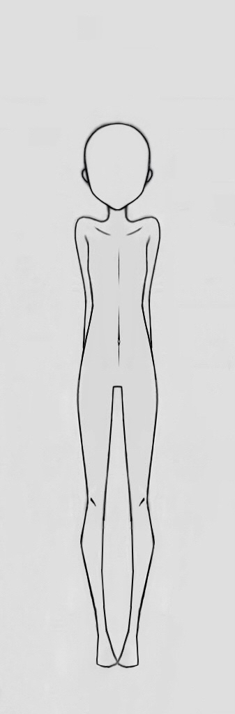 1other arms_behind_back art_study artist_request bald collar completely_nude faceless facing_viewer flat_chest flat_color greyscale monochrome navel no_genitals non-web_source nude original simple_background sketch straight-on unfinished white_background