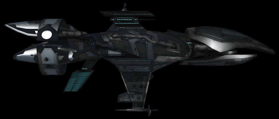 3d black_background commentary concept_art cruiser_(eve_online) eve_online from_side gallente_federation_(eve_online) glowing military_vehicle n1ghtdrag0n no_humans original science_fiction servant_sisters_of_eve simple_background spacecraft vehicle_focus