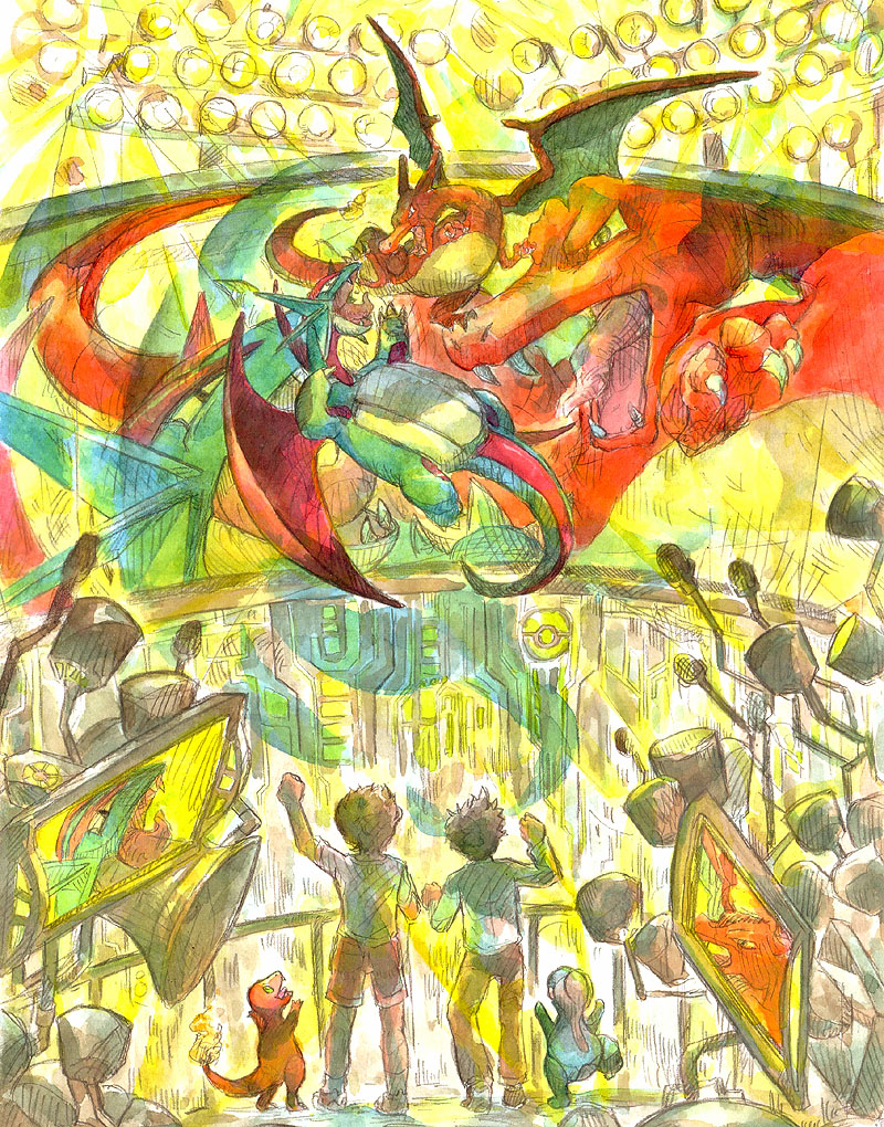 arms_up bagon battle charizard charmander cheering colosseum dragon no._017 oekaki pokemon salamence screen