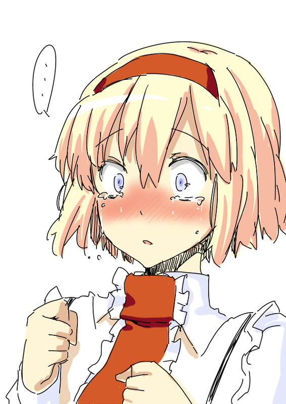 alice_margatroid blonde_hair blue_eyes blush bust clenched_hands constricted_pupils face hairband necktie short_hair simple_background sketch tears touhou uro
