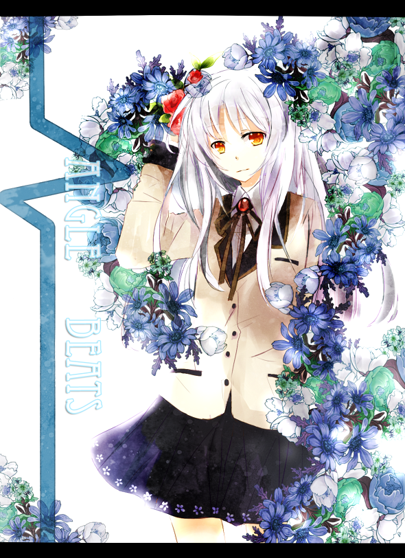 blazer flower kashi_(number) long_hair ribbon school_uniform silver_hair skirt solo tachibana_kanade yellow_eyes