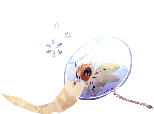 fish_bowl merchandise pokemon price_tag seaking simple_background sun-baby water wind_chime