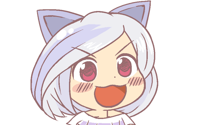1girl animal_ears anonymous_(japanese) blush dog_ears gyate_gyate jaggy_lines mitsugashira_enoko open_mouth portrait red_eyes short_hair smile solo touhou transparent_background unfinished_dream_of_all_living_ghost white_hair