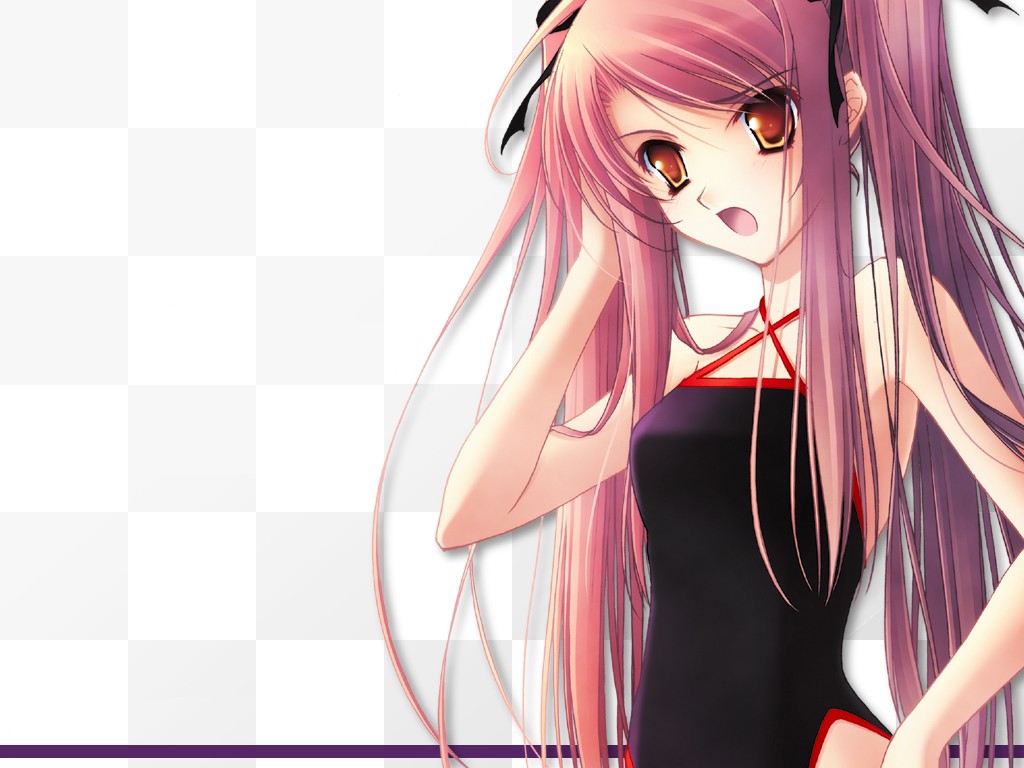 1girl checkered_background gagraphic nishiwaki_yuuri open_mouth pink_hair solo swimsuit twintails wallpaper