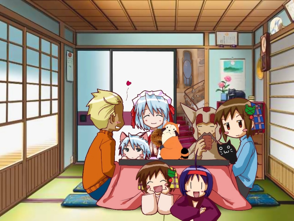 baldios blush_stickers chibi_yami choia crossover dearka_elsman futaba futaba_channel gundam gundam_seed heart heika kotatsu kotonomiya_yuki musu suigetsu table waha yamato_suzuran