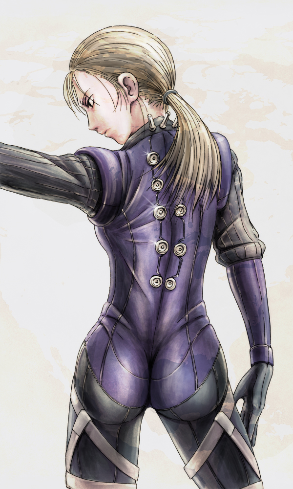 ass blonde_hair bodysuit female jill_valentine long_hair ponytail resident_evil resident_evil_5 solo vagrantstory wedgie