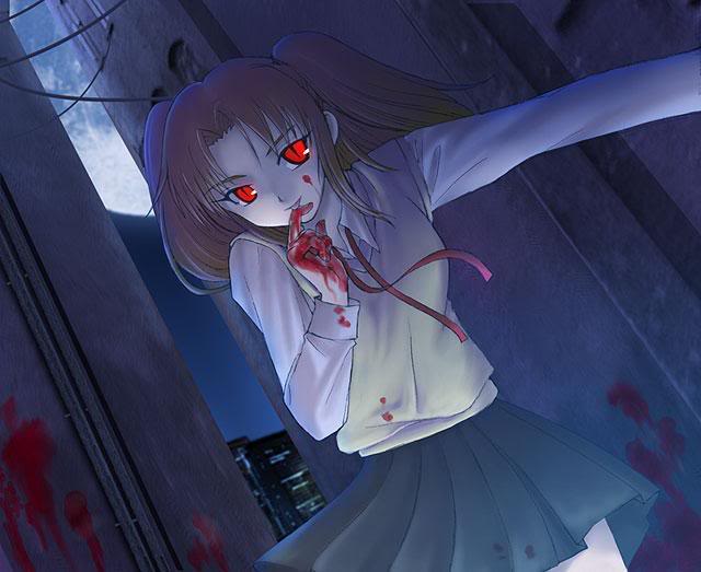 blood brown_hair night pale_skin red_eyes vampire