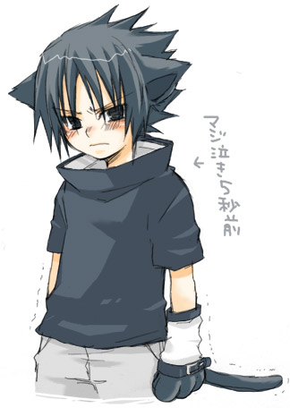 black_eyes black_hair blush kitty naruto neko tail uchiha_sasuke
