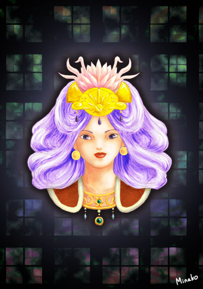 chrono_trigger crown earrings female lipstick long_hair minako_ringo purple_hair queen_zeal solo violet_eyes