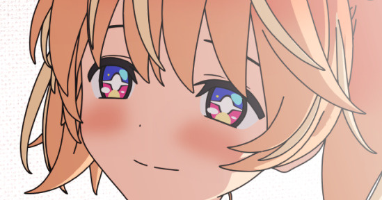+_+ 1girl 3d blender_(medium) blonde_hair blush cel_shading closed_mouth cropped dot_nose english_commentary light_smile looking_at_viewer medium_hair mixed-language_commentary multicolored_eyes multicolored_hair orange_hair paid_reward_available pink_eyes portrait rinne_(rinrinne) rinrinne rinrinne39_(artist) short_twintails solo split_mouth streaked_hair tareme twintails violet_eyes virtual_youtuber