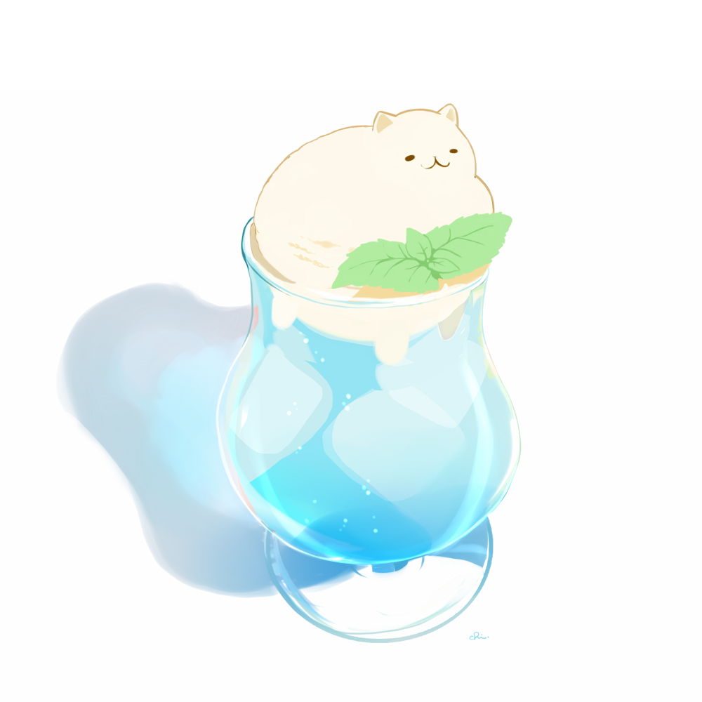 animal_focus artist_name cat chai_(drawingchisanne) food_focus glass ice ice_cube no_humans original shadow white_background