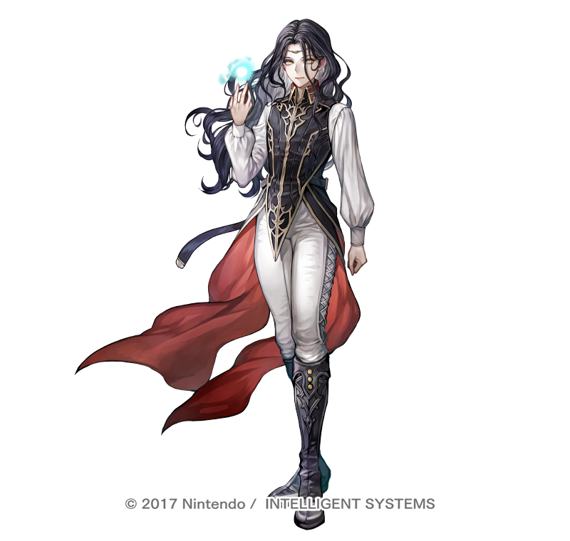 1other :| androgynous black_footwear black_hair black_jacket boots circlet clenched_hand closed_mouth collared_jacket copyright cross-laced_clothes expressionless fire_emblem fire_emblem:_the_blazing_blade fire_emblem_heroes full_body hand_up jacket limstella_(fire_emblem) long_hair long_sleeves looking_at_viewer magic official_art orb other_focus pants parted_bangs senano-yu shirt simple_background sleeveless sleeveless_jacket solo standing tailcoat wavy_hair white_background white_pants white_shirt yellow_eyes