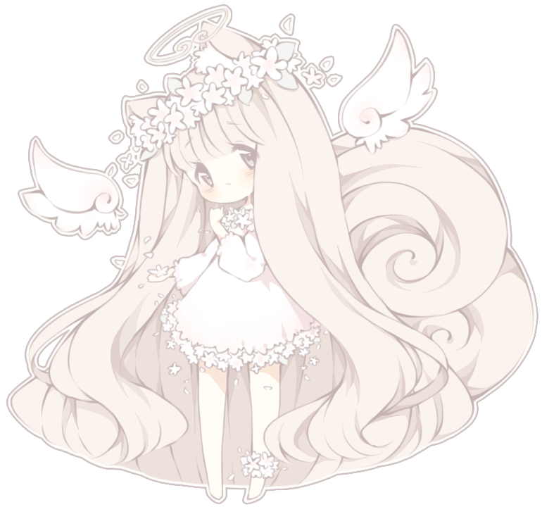 1girl angel angel_wings animal_ear_fluff animal_ears ankle_flower ankle_garter barefoot blonde_hair blush blush_stickers chibi clenched_hand curly_hair detached_wings dress english_commentary feathered_wings floral_dress flower fox_ears fox_girl grey_eyes hair_ornament halo hand_up head_wreath holding holding_flower leaf_hair_ornament littlebluemuffin long_hair long_sleeves looking_at_viewer original parted_lips petals puffy_long_sleeves puffy_sleeves short_dress transparent_background very_long_hair wavy_hair white_dress white_flower white_wings wings