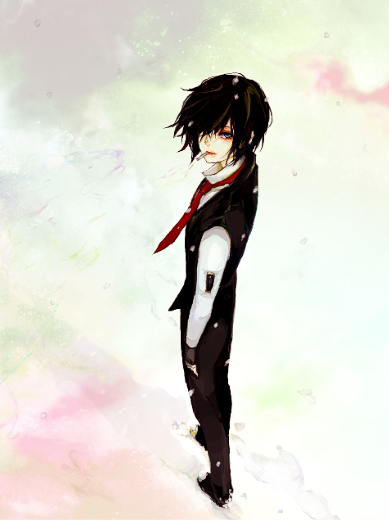 androgynous black_hair cigarette hellsing hellsing:_the_dawn male necktie sabir solo vest walter young