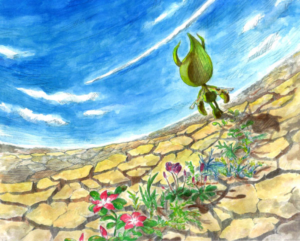 condensation_trail dry flower from_behind leaving_trail nature no._017 no_humans oekaki plant pokemon pokemon_(game) pokemon_gsc traditional_media walking watercolor_(medium)