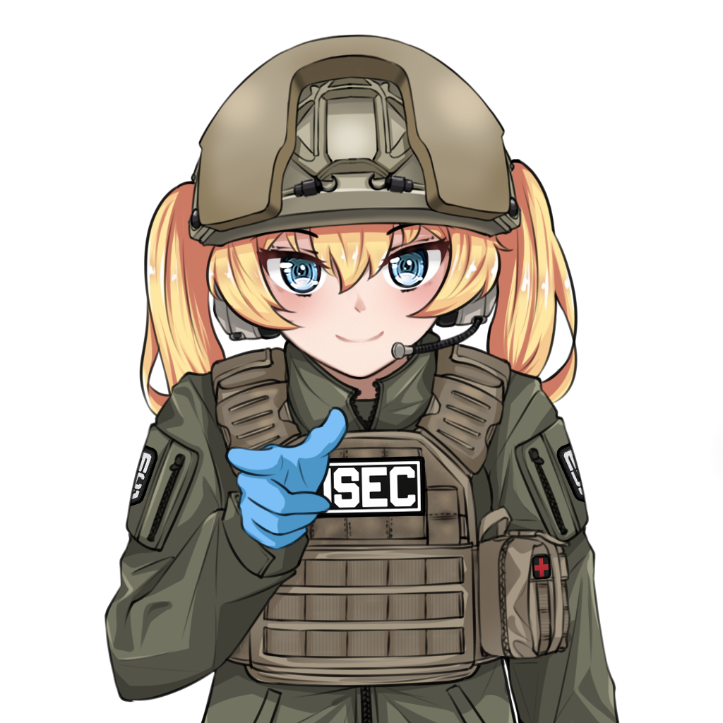 1girl blonde_hair blue_eyes blue_gloves combat_helmet commentary cross english_commentary gloves green_shirt helmet jizi load_bearing_vest looking_at_viewer medic original pointing pointing_at_viewer red_cross shirt simple_background soldier solo tactical_clothes transparent_background twintails upper_body vest