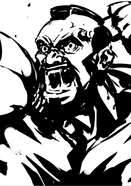 1boy angry clenched_hand greyscale juaag_acgy looking_afar male_focus mohawk monochrome muscular muscular_male saliva zangief