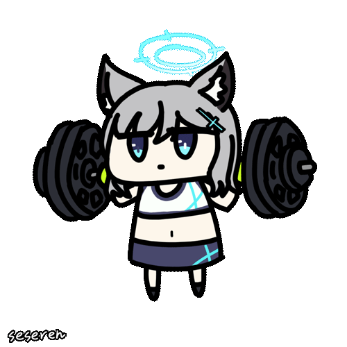 1girl animal_ears animated_gif blue_archive halo seseren shiroko_(blue_archive) weightlifting