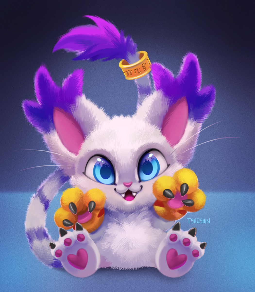 animal_ears artist_name cat cat_ears digimon digimon_(creature) eric_proctor full_body gloves highres holy_ring looking_at_viewer no_humans sitting solo tail tailmon