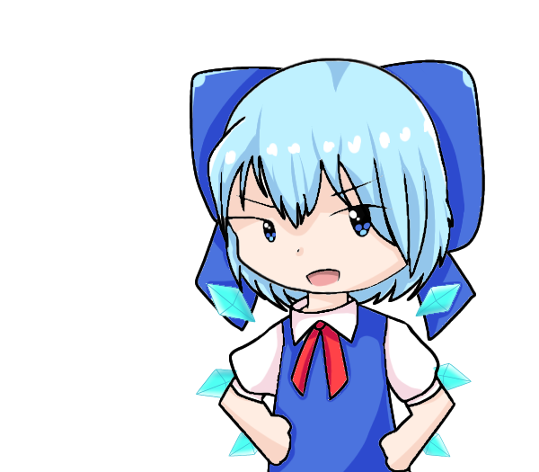 1girl anime_bangs aqua_eyes aqua_hair aqua_wings bad_hands bangs black_eyes blue_bow blue_eyes blue_shirt chibi cirno collared_shirt cool_violet_976 diamond diamond_(shape) diamond_(symbol) eyebrows_visible_through_hair eyes_visible_through_hair fairy flat_chest ice ice_fairy ice_wings looking_at_viewer open_mouth pale_skin red_ribbon shaded_face short_hair taut_clothes taut_shirt touhou white_background white_collar white_shirt white_sleeves wings