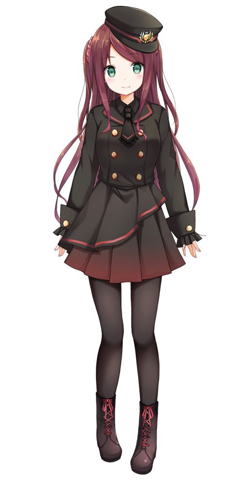 1girl akabane_youko akabane_youko_(3rd_costume) black_footwear black_headwear black_necktie black_pantyhose black_shirt black_skirt boots buttons closed_mouth double-breasted full_body green_eyes hat long_hair long_sleeves looking_at_viewer military_hat military_uniform na53 necktie nijisanji official_art pantyhose peaked_cap redhead shirt skirt smile solo tachi-e uniform virtual_youtuber