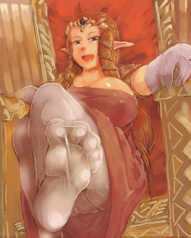 elf feet femdom huge_breasts large_breasts mistress nintendo pantyhose pointy_ears pov pov_feet princess_zelda sitting the_legend_of_zelda tl_(artist) twilight_princess