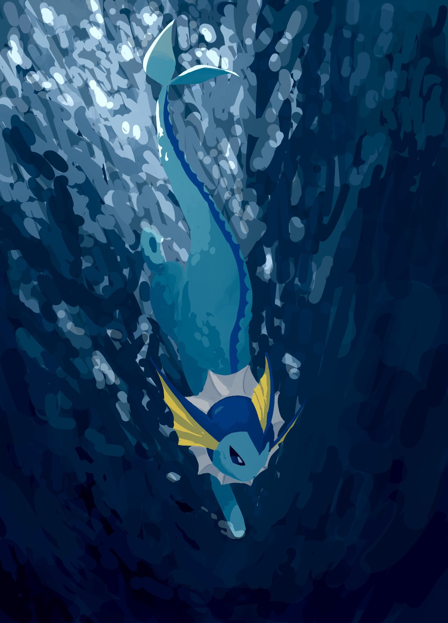blue_background blue_eyes blue_theme commentary_request full_body highres imishirini no_humans outdoors pokemon pokemon_(creature) solo swimming underwater vaporeon water