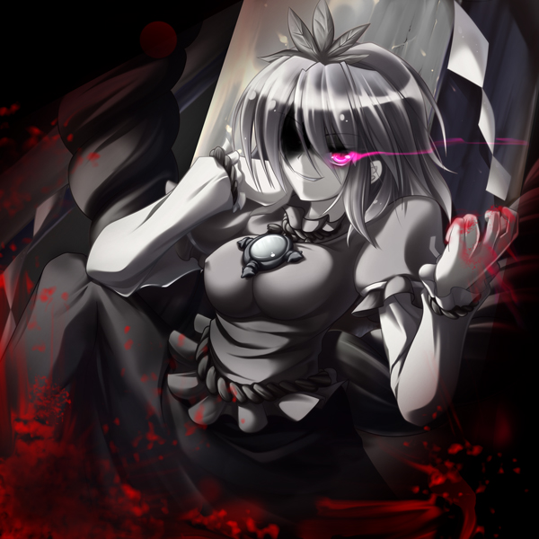 akatuti blood monochrome short_hair solo touhou yasaka_kanako