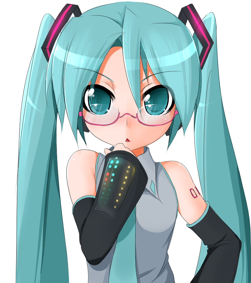 aqua_hair glasses hatsune_miku necktie potion_(artist) potion_(moudamepo) twintails vocaloid