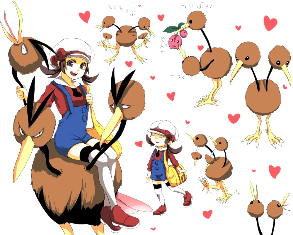 cherubi dodrio doduo hat heart kotone_(pokemon) lalilu pokemon pokemon_(game) pokemon_gsc thighhighs