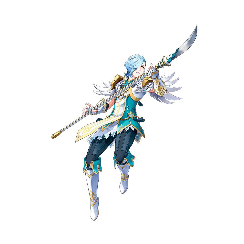 1boy armor attack blue_hair feather_trim fingerless_gloves fire_emblem fire_emblem_fates fire_emblem_heroes gloves gold_trim hair_over_one_eye holding holding_polearm holding_weapon light_blue_hair male_focus official_alternate_costume official_art polearm shigure_(fire_emblem) shigure_(resplindent)_(fire_emblem) short_hair shoulder_armor solo teeth vambraces weapon white_background white_footwear white_gloves yellow_eyes
