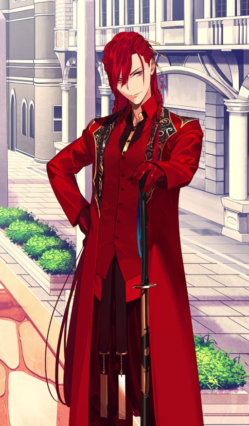 1girl fate/grand_order fate_(series) jacket long_hair looking_at_viewer oda_nobunaga_(fate) oda_nobunaga_(maou_avenger)_(fate) official_art pako_(pakosun) red_eyes red_jacket red_shirt redhead shirt sword weapon