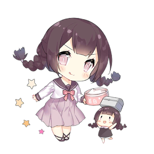 2girls :d :q arms_up blush blush_stickers bow bowtie braid brown_dress brown_footwear brown_hair brown_sailor_collar chibi dress fairy_(girls'_frontline) full_body girls_frontline holding long_hair long_skirt long_sleeves looking_at_viewer lotion multiple_girls object_on_head official_art pink_bow pink_bowtie pink_eyes pink_skirt pleated_skirt rescue_fairy_(girls'_frontline) sailor_collar saru shirt simple_background skirt slit_pupils smile standing standing_on_one_leg star_(symbol) third-party_source tongue tongue_out transparent_background treasure_chest twin_braids v-shaped_eyebrows white_shirt |_|